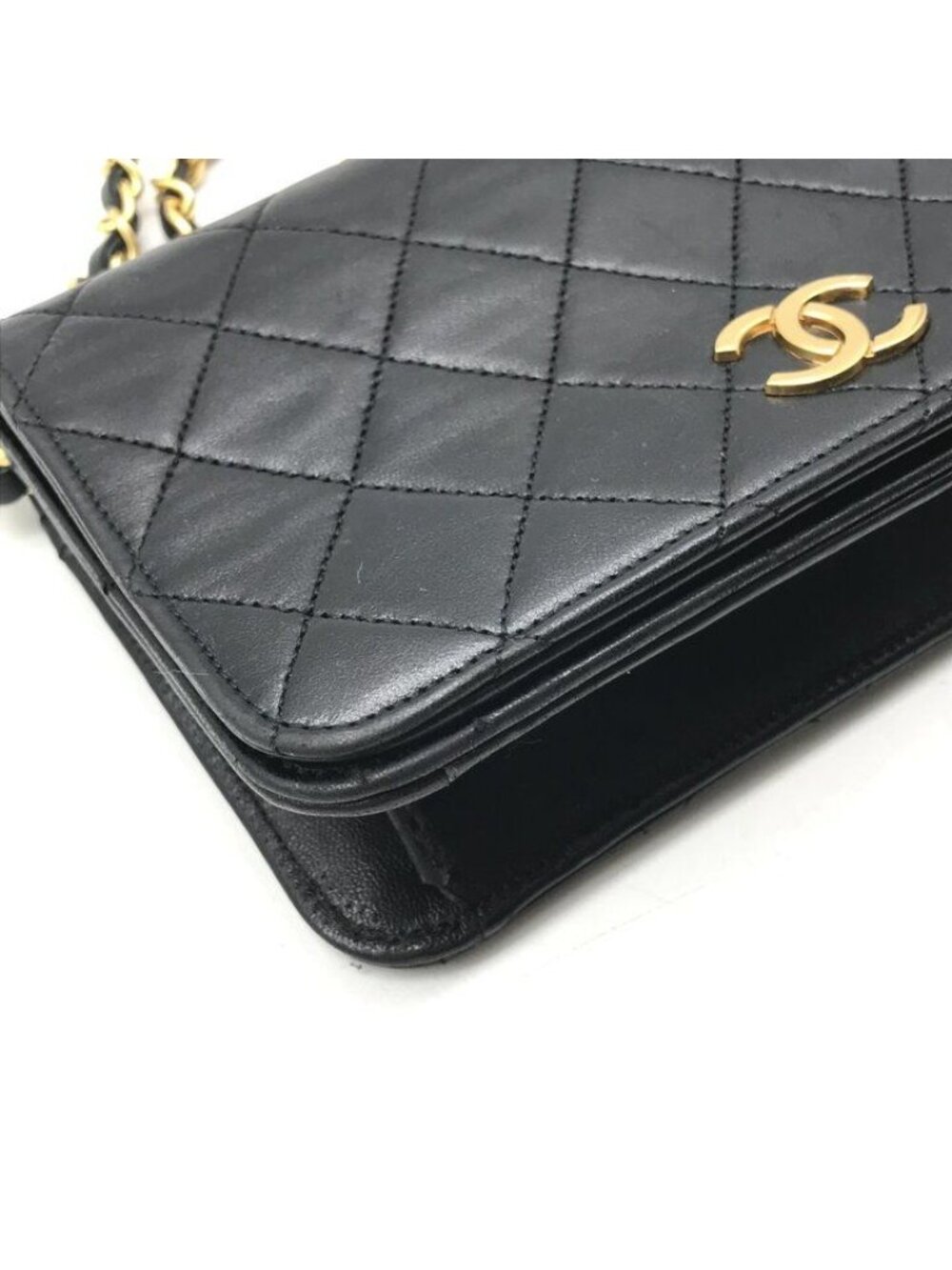 Chanel CC Logo Mini Quilted Push Lock Leather Chain Shoulder Bag Black - Picture 5 of 10